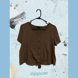 Brown Button Down Pull-Over Crop Top